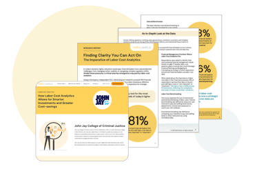 ID: Screenshots of a research report about labor cost benchmarking and a case study with John Jay College of Criminal Justice.
