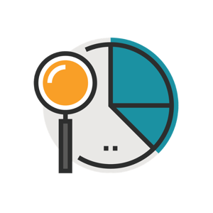 Graphic of a magnifying glass over a pie chart
