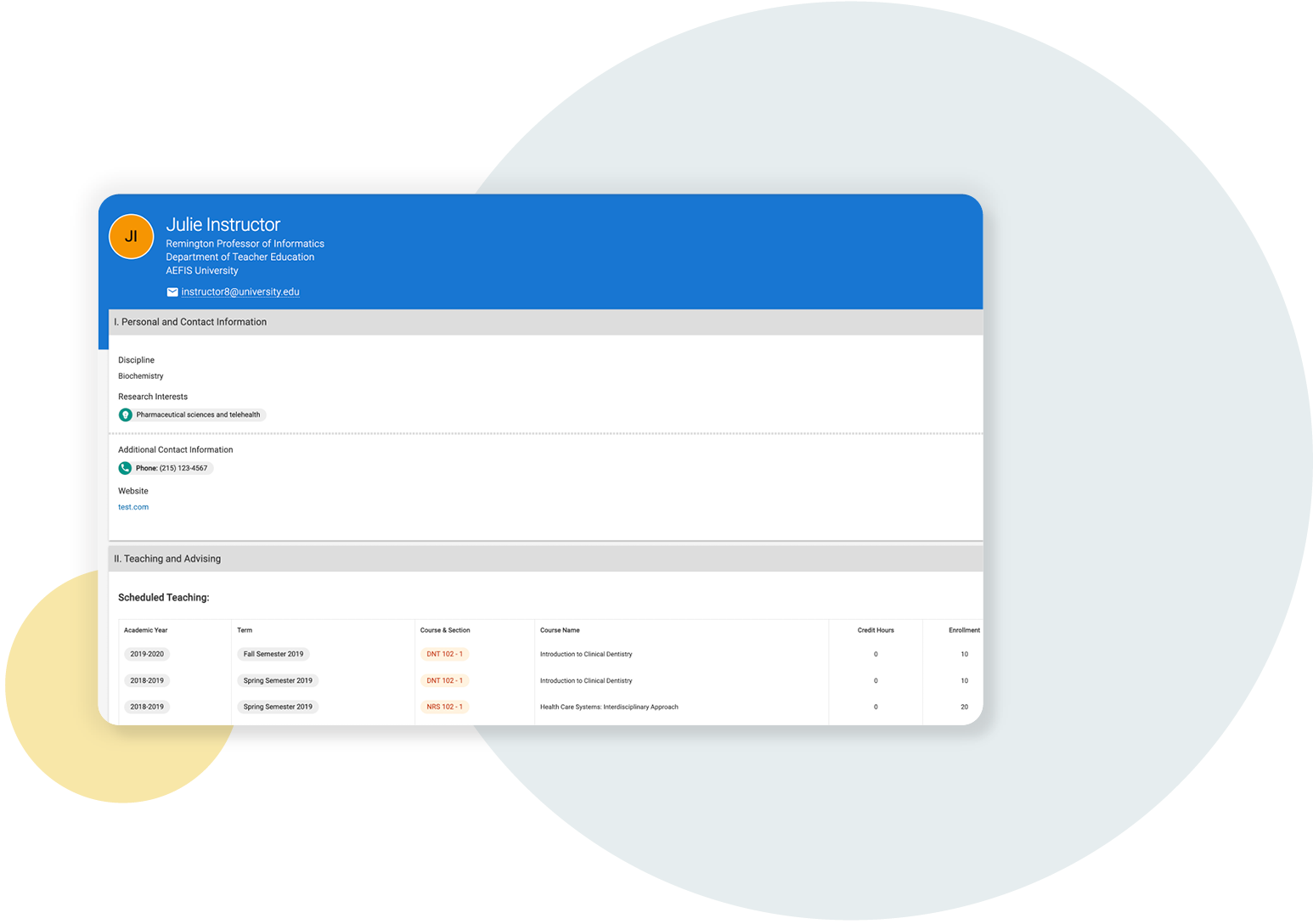 HelioCampus assessment and credentialing dashboard screenshot of faculty portfolio