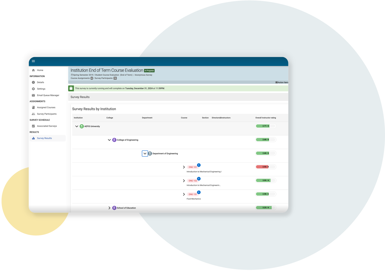 HelioCampus assessment and credentialing dashboard screenshot of course evaluation
