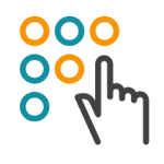 Icon of a grid of circles with a hand touching one