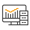 An illustration of a grey monitor featuring a vertical bar graph with an orange trend line, situated next to three stacked server units.