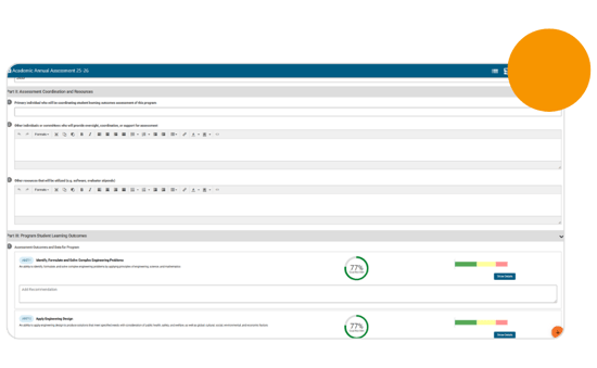 HelioCampus Assessment Management supports integrated annual planning with areas for coordination, resources, and program student learning outcomes.