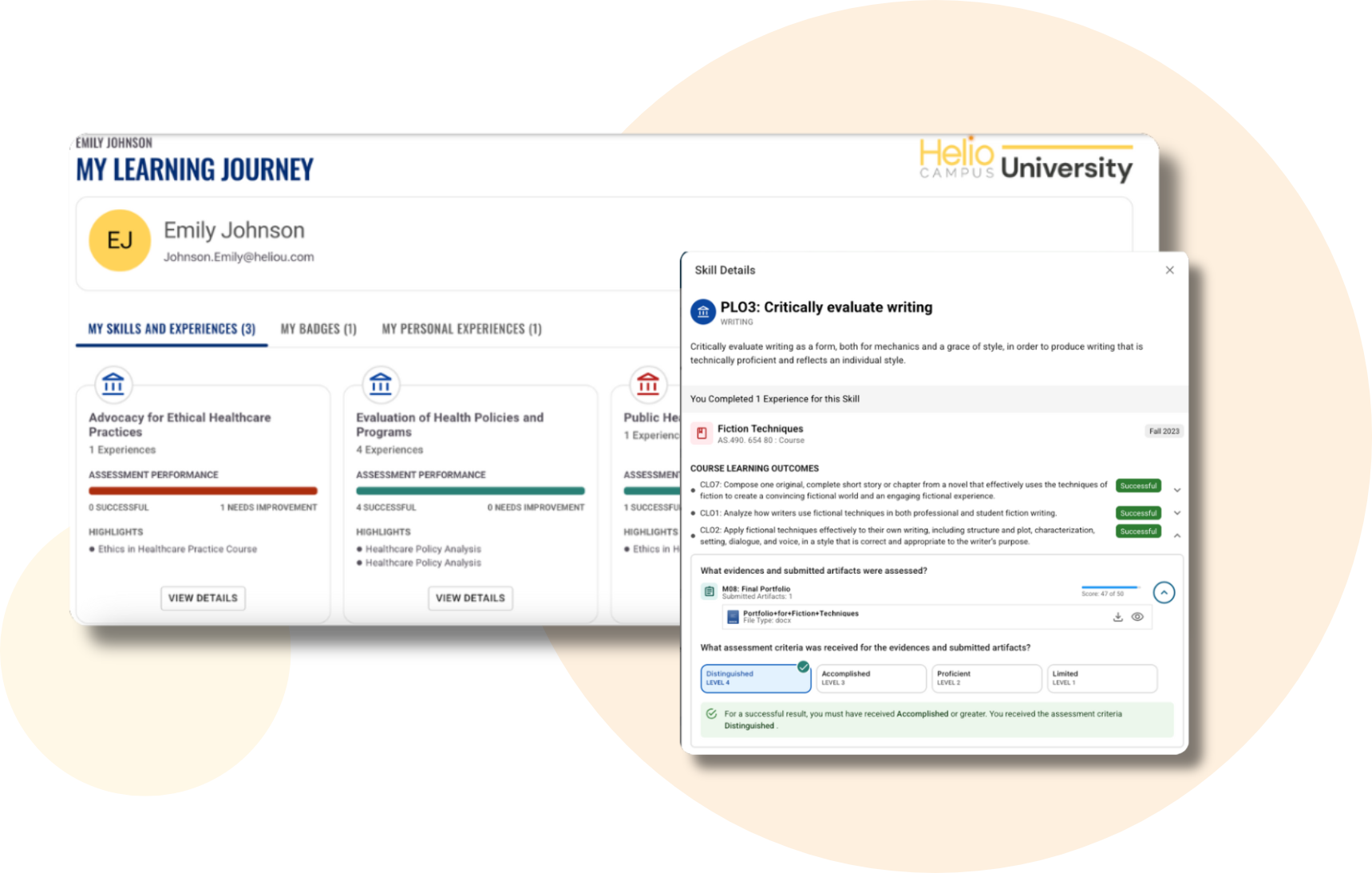 Image of "My Learning Journey" dashboard displaying successful completion of skills and experiences.