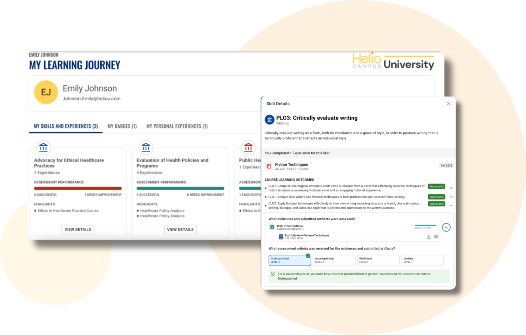Image of "My Learning Journey" dashboard displaying successful completion of skills and experiences. Image of "My Learning Journey" dashboard displaying successful completion of skills and experiences.