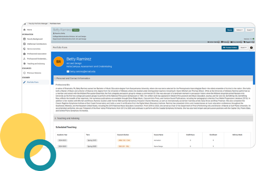 Image of Faculty Portfolios, available with the Accreditation &amp; Program Review Solution