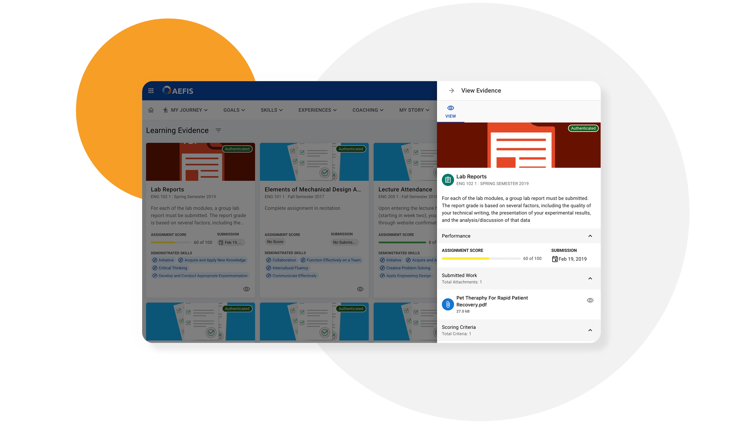 Screenshot of Learning Journey evidence in HelioCampus Assessment platform